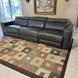 OVERSIZED Nevio Smoke Gray Leather TRIPLE Electric Sofa 