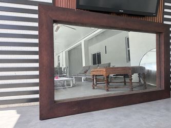 Large Wall Mirror with Brown Frame