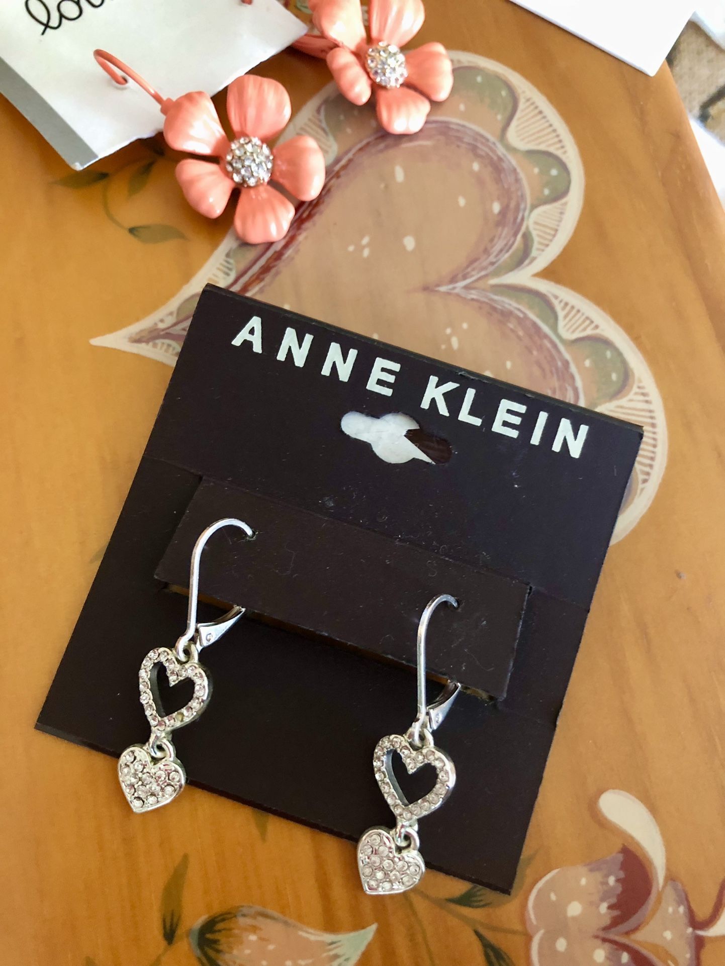 Assorted New Earrings / Ann Klein Sterling Silver Hearts❤️ Earring $15 / Large Fashion Hoop Earring $10 / Flower With Crystals $10 🌿🌸🍃