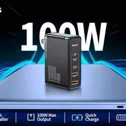 100W USB C Charger, Baseus PD3.0 QC4.0 PPS GaN Charging Station, 4-Port Fast Charging, Type C Wall Charger Block for MacBook Pro/Air, Laptops, iPad