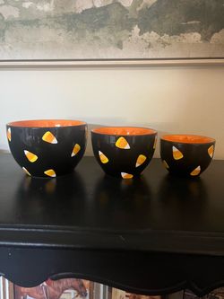 Set of three small candy corn snack bowls