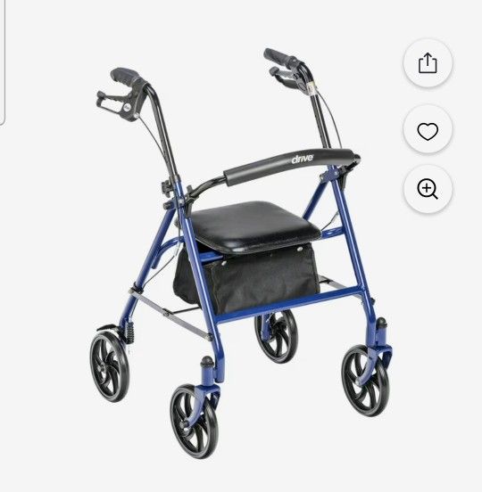 *NIB* Drive Medical Four Wheel Rollator Rolling Walker with Fold Up Removable Back Support, Blue