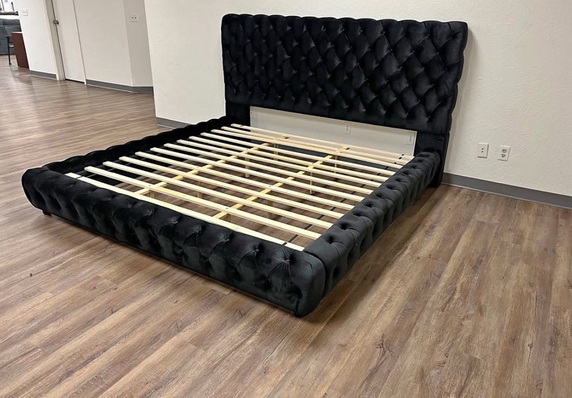 NEW Black Platform King and Queen Size Tufted Bed Frame
