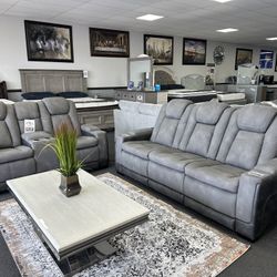 High Performance Fabric Sofa & Loveseat w/ Power Seats + Power Headrest 