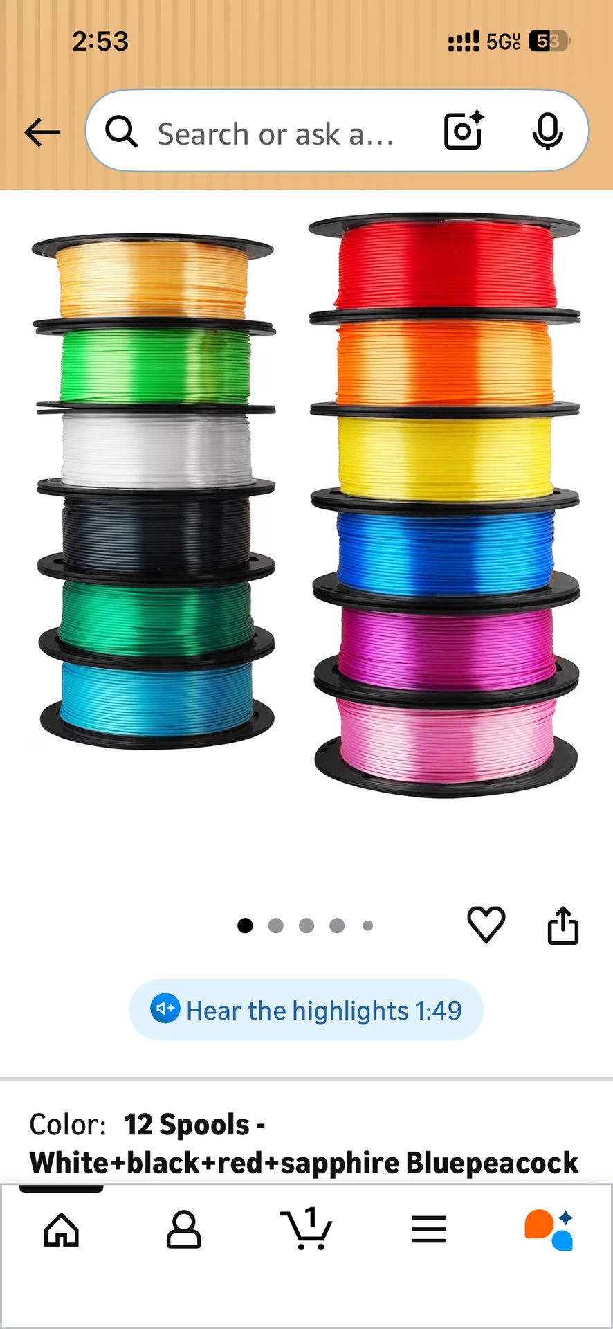 MIKA3D 12 in 1 Bright Shine 3D Printer Silk PLA Filament