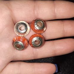 Four Orange Marano Beads Sterling Silver Stamped AODUOLA 520 LOVE