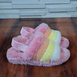 UGG YEAH SACHET PINK MULTI SLIDE FUR SLINGBACK SHOES SLIPPERS SIZE US 6 WOMEN