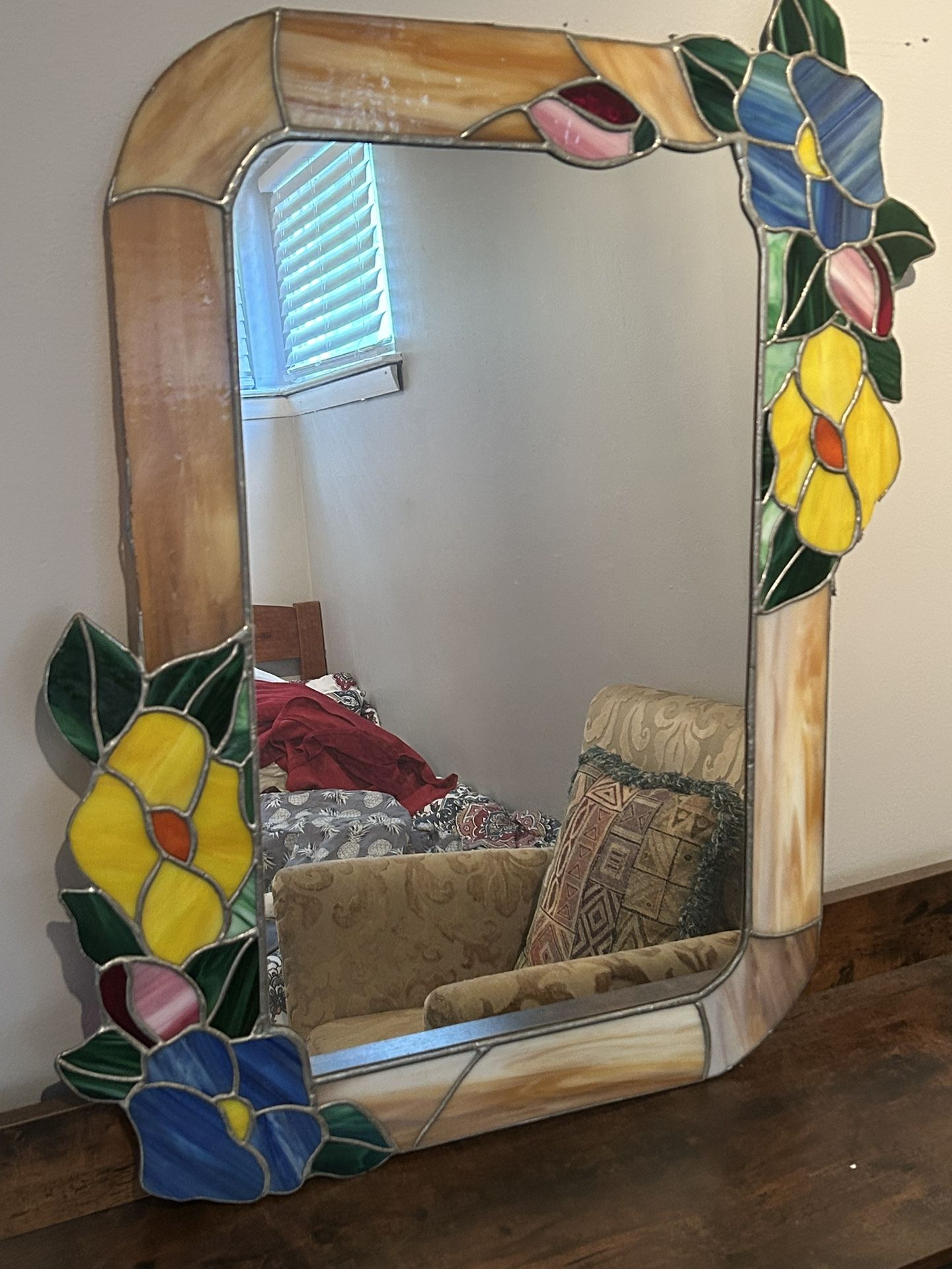 Glass Flowers Mirror For Sale