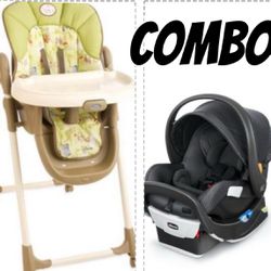 chicco fit 2 toddler car seat + Graco high chair happy day Pooh collection 