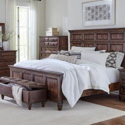 Avenue Weathered Burnished Brown Panel Bedroom Set,5-PIECE (BED, DRESSER, MIRROR, NIGHTSTAND AND CHEST)