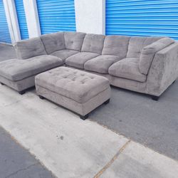 Comfortable Sectional Couch Gray With Ottoman, 🛋 Very Nice