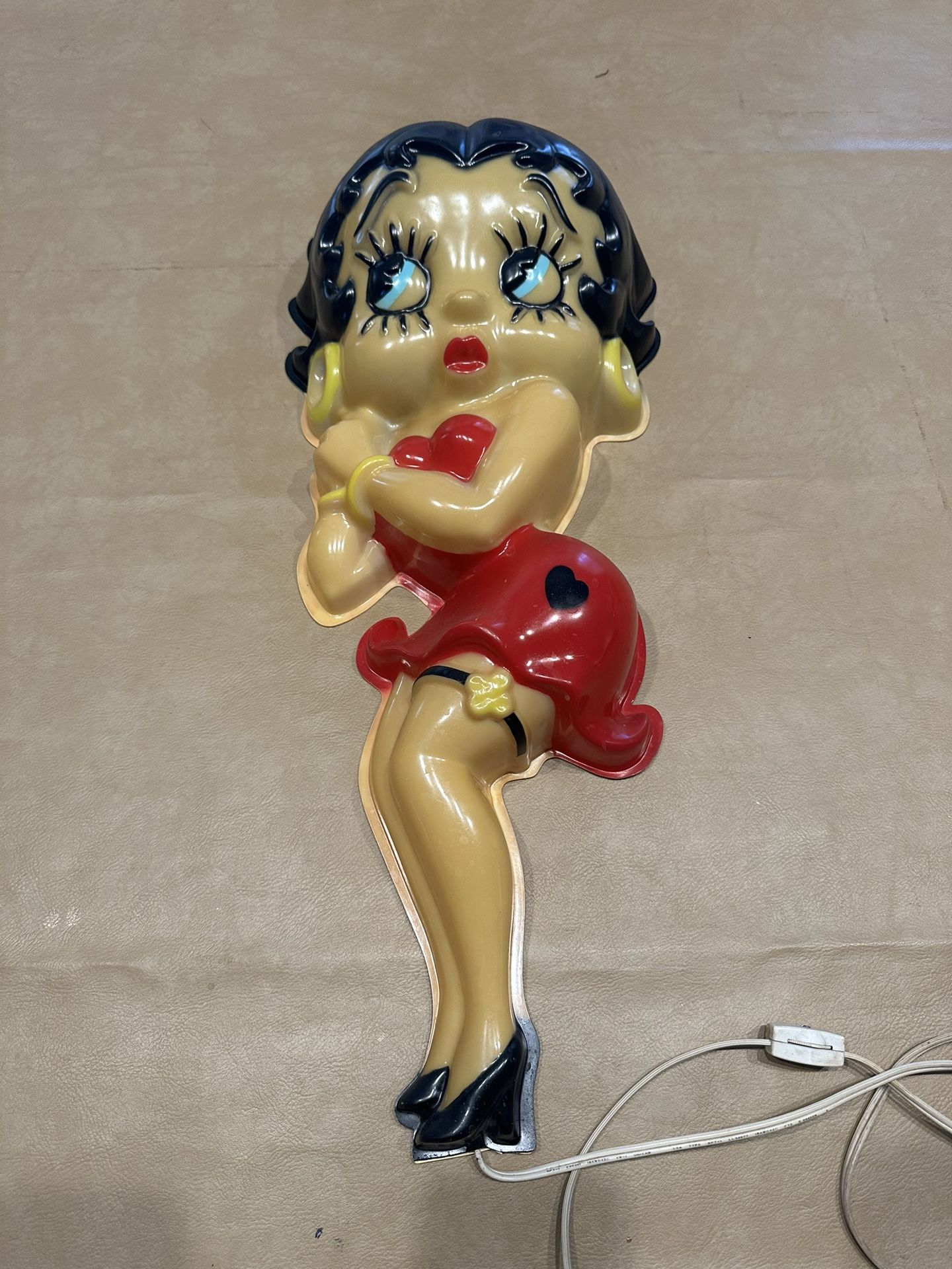 Vintage Betty Boop Wall Hanging Light Lamp Blow Mold Sculpture Plastic 24” × 10’