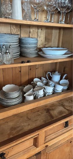 Antique White Porcelain Dinnerware Set with Silver Trimn