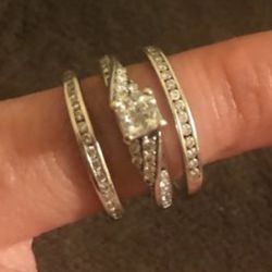 14K WHITE GOLD PRINCESS CUT ENGAGEMENT & WEDDING RINGS