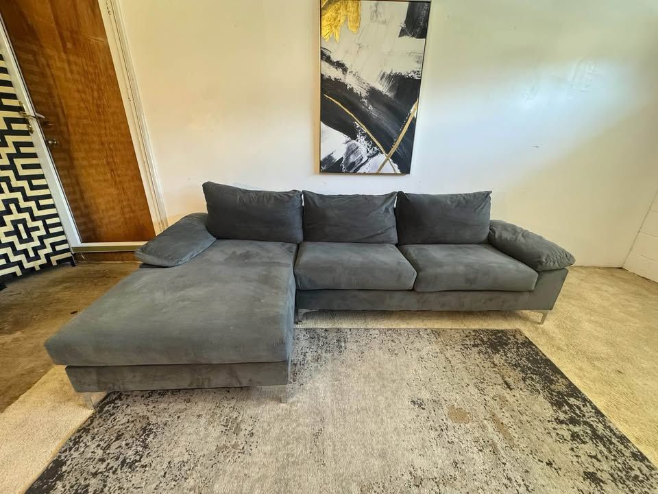 Gray Velvet 3-Seater Sectional Sofa