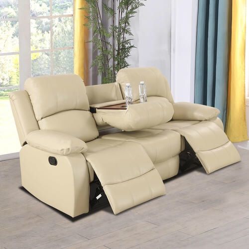 Beige Sofa recliner with cup holder