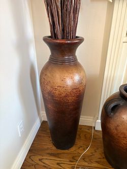 Large Tall Floor Vase Brown Distressed Finish
