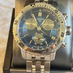 Men's Tissot PRS 200 Chrongoraph Silver and Blue Dial Pre-owned T17.1.486.34