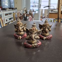 3 Piece Set - Ganesha Hear See Speak No Evil Fine Resin Mini Figurines By Pacific Giftware 3.75"H