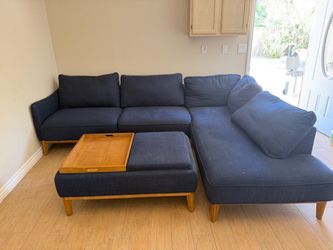 Blue Fabric Sectional Sofa with Ottoman