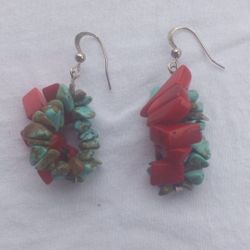 Crushed Stone Earrings, Pretty Green Brown Red Colors, Beautiful Southwestern Style Jewelry, Vintage Fashion, Days Gone By