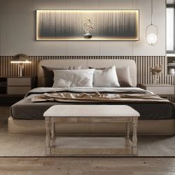 17.75 in H Upholstered Beige Linen Entryway and Bedroom Bench