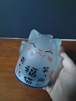 Adorable Frosted Glass Lucky Cat (Maneki-neko) Mug with Lid