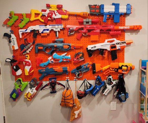 Wooden Peg Board for Nerf Gun Blaster Storage Organizer