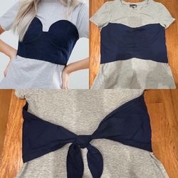 1.STATE unique "cool-girl"aesthetic Corset Tie-Back grey/navy colorway T-Shirt S