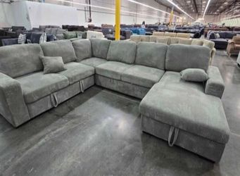 New Corduroy Sectional With Chaise Storage. Grey. 92x119x61. Free Delivery!