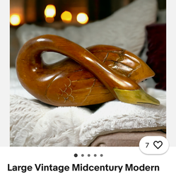 Vintage hand carved wooden swan