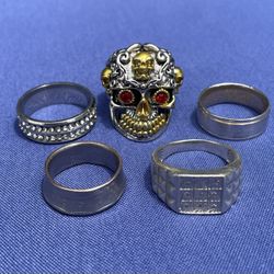 Lot Of 5 Men’s Various Rings Skeleton Bands 