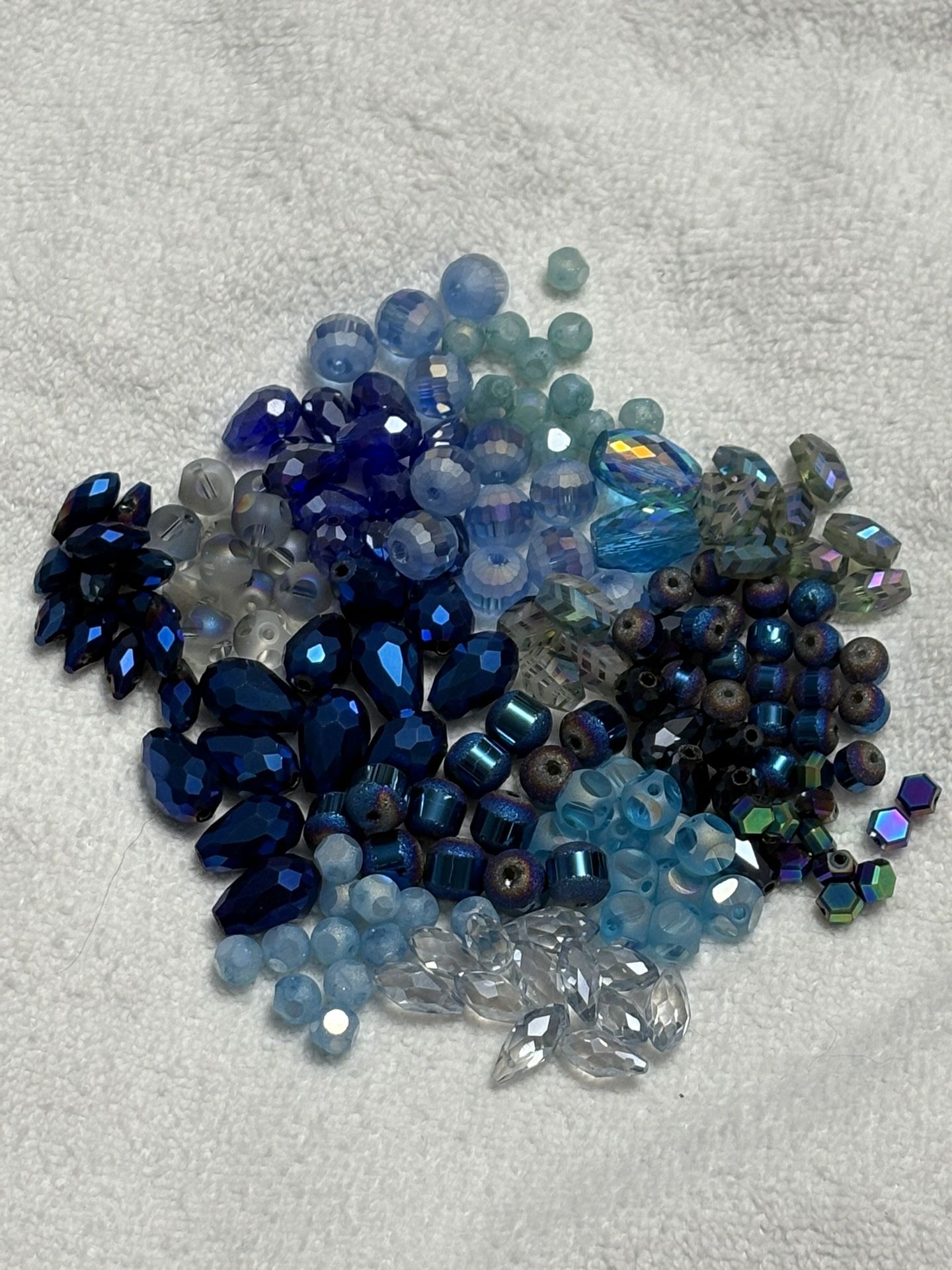 On Hold GLASS BEADS 270+ Pieces BEAUTIFUL BLUES AND RAINBOW HUES 