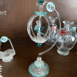 Vintage Blown Glass Bird In Cage 