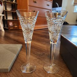 10.5" Waterford Crystal Wishes Beginnings Champagne Flutes In Original Box (Set of 2)