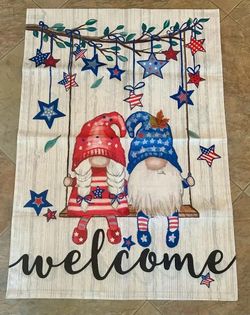 New XLarge Gnome Welcome Flag  canvas