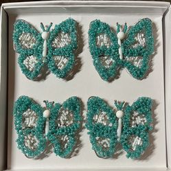S/4 Beaded Butterfly Napkin Rings