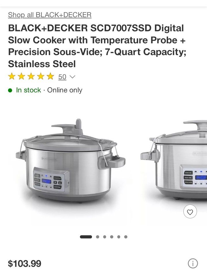 BLACK+DECKER SCD7007SSD Digital Slow Cooker with Temperature Probe + Precision Sous-Vide; 7-Quart Capacity; Stainless Steel