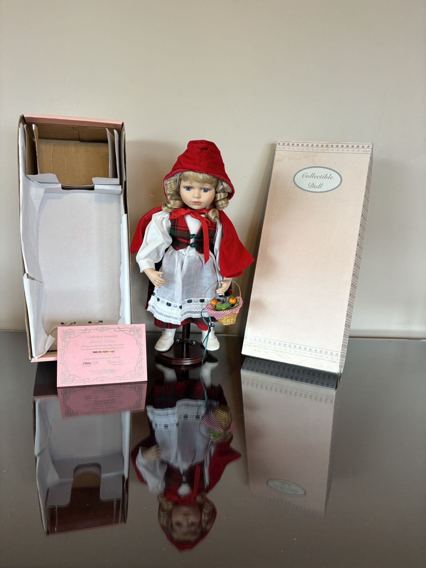 Porcelain Doll - Vintage “Little Red Riding Hood” With Certificate Of Authenticity.