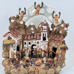 Peruvian TERRACOTTA CLAY NATIVITY/ANGEL SCENE - 11.5"