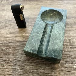 Green Marble Cigar Ashtray & Holder 6” x 3” x 0.75” with cigar light
