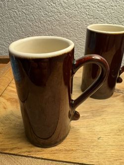 Vintage Brown Espresso Cups – Set of 2 Stoneware Mugs