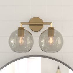 Bathroom Vanity Light – 2 Globe Glass Shade, Brass Finish (Model 5020-2BBR)