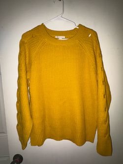 Cato Mustard Yellow Cable Sleeve Knit Sweater | Women’s Large