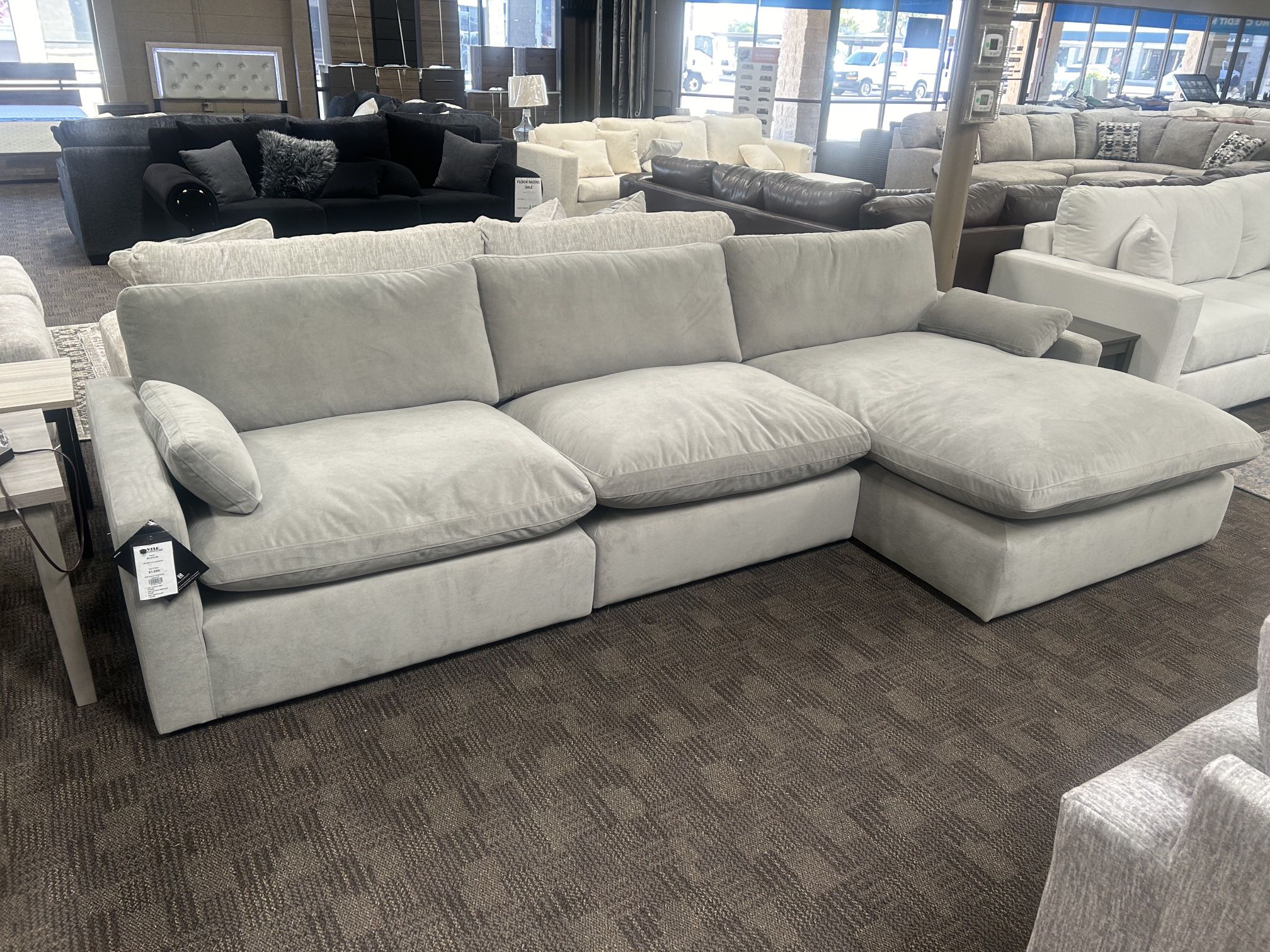 Grey Velvet Cloud Feather Sectional Couch 