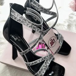 NEW Juicy Couture Womens Gabrielle Heeled Slide Sandals Black Silver