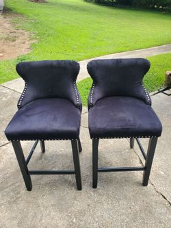 Velvet Bar Stools Set of 2 - Tufted Bar Chairs for Counter and Bar in Barstool Set, Kitchen Stools for Island, Wood Frame, Upholstered