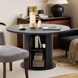 NEW Wayfair 47 Inch Round Dining Table With 2-layer Storage Shelf And Wood Slide Door