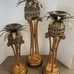 Unique Ram Head / Giraffe Leg  Candleholders Set Of 3 