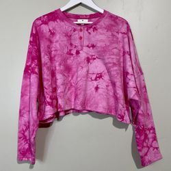 BP. Women’s Tie Dye Crop Henley Sweatshirt Pullover Pink Size XL NWT